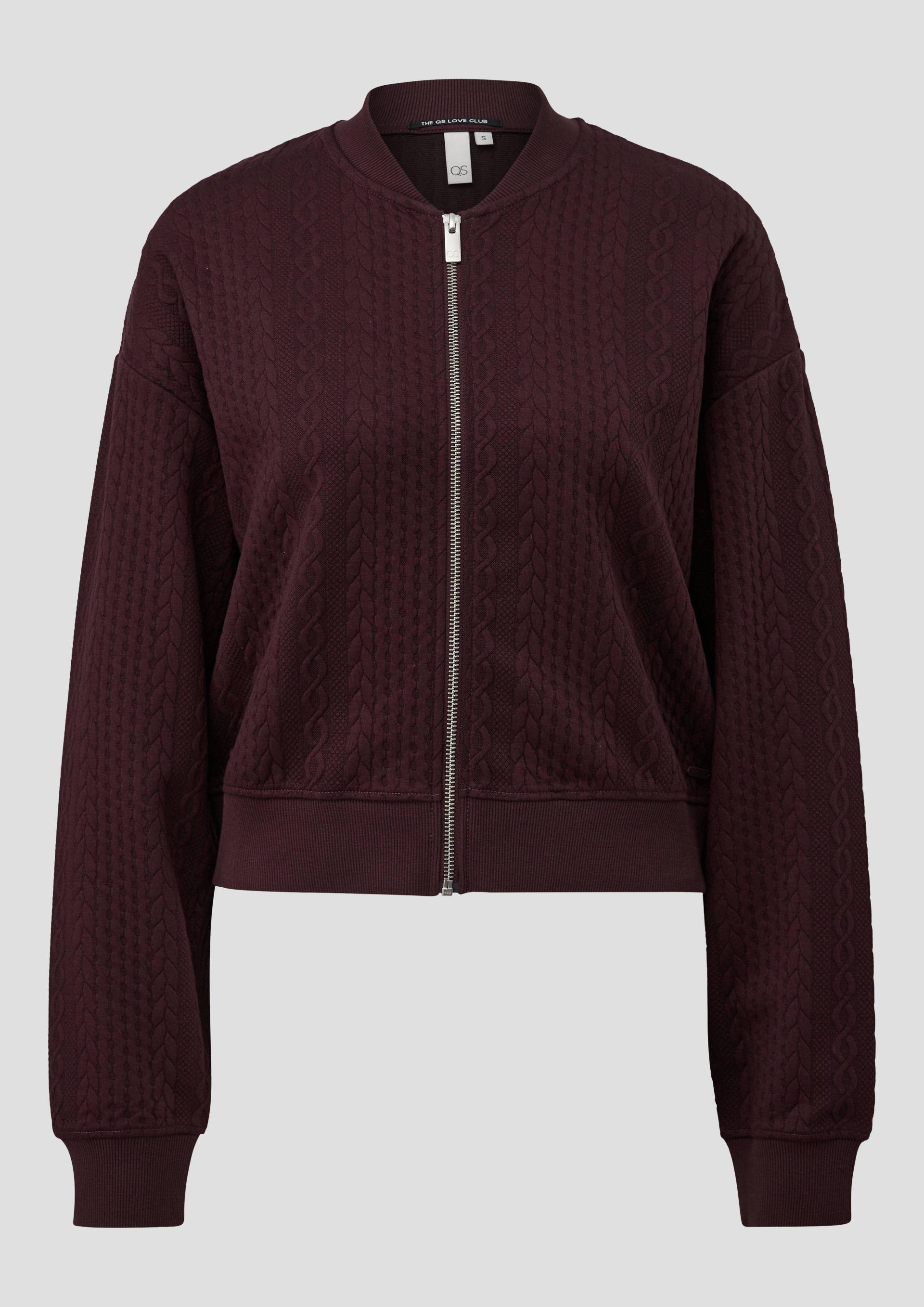 QS - Sweatshirtjacke im Blousonstyle mit Zopfmuster, Damen, lila von QS
