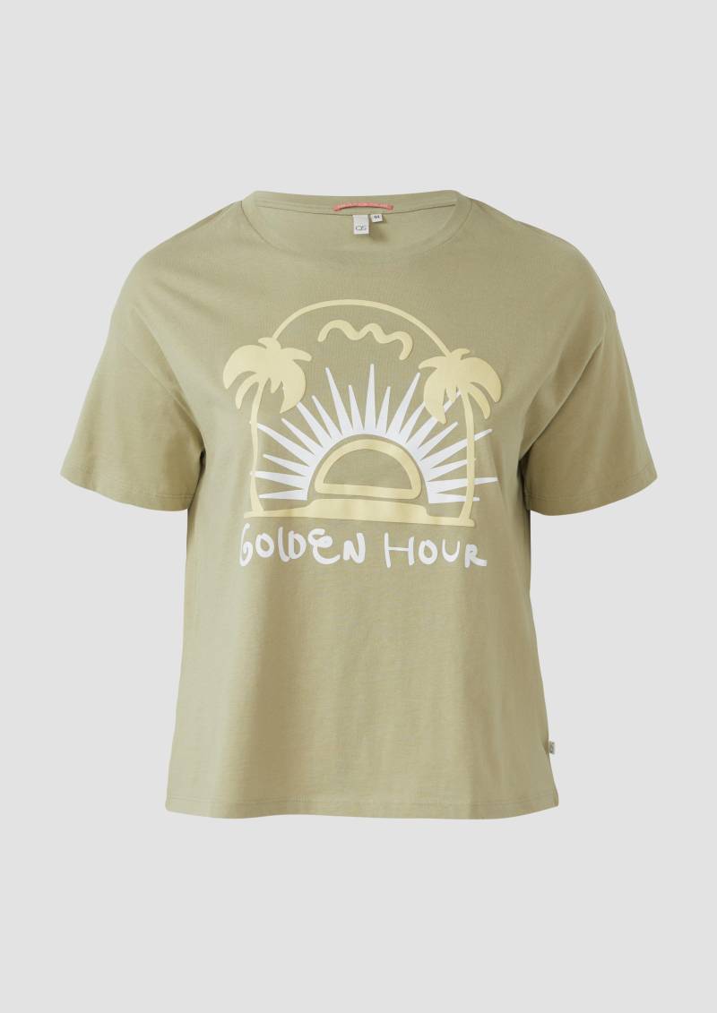 QS - Baumwollshirt mit Frontprint, Damen, grün von QS