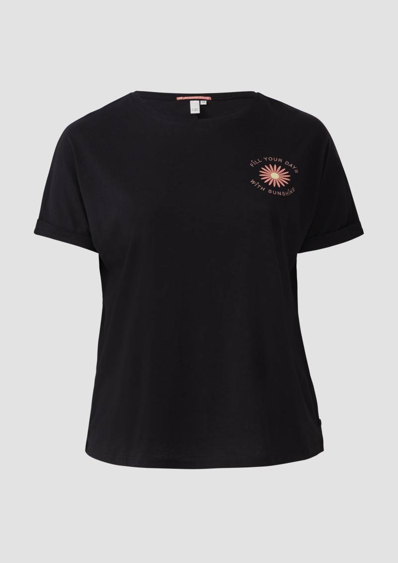 QS - Lockeres T- Shirt mit Ärmelaufschlag und Frontprint, Damen, schwarz von QS