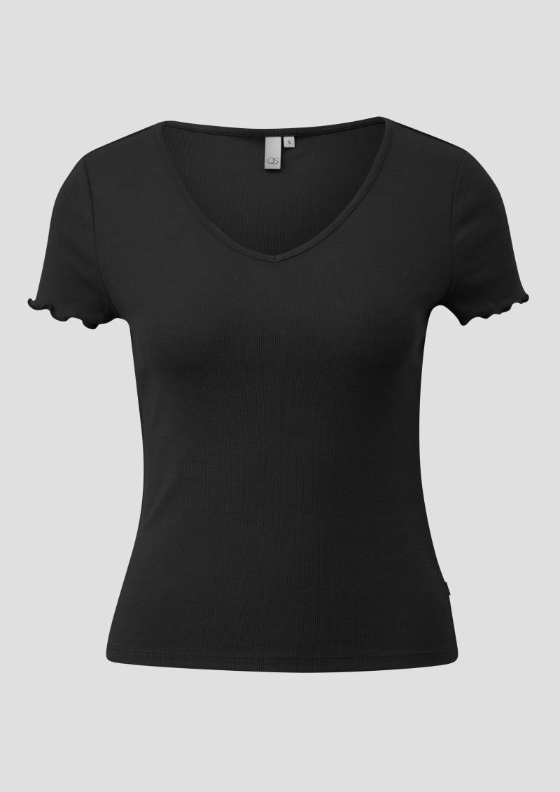 QS - Schmal geschnittenes T-Shirt aus Rippware, Damen, schwarz von QS