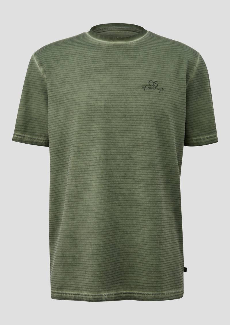 QS - Gewaschenes Ringelshirt mit Rundhalsausschnitt, Herren, Grün von QS