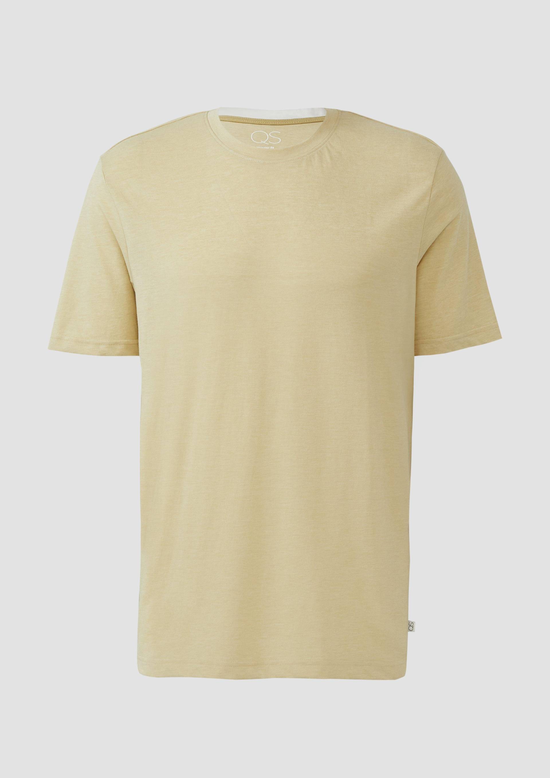 QS - Meliertes T-Shirt mit Layering-Detail am Kragen, Herren, Grün von QS