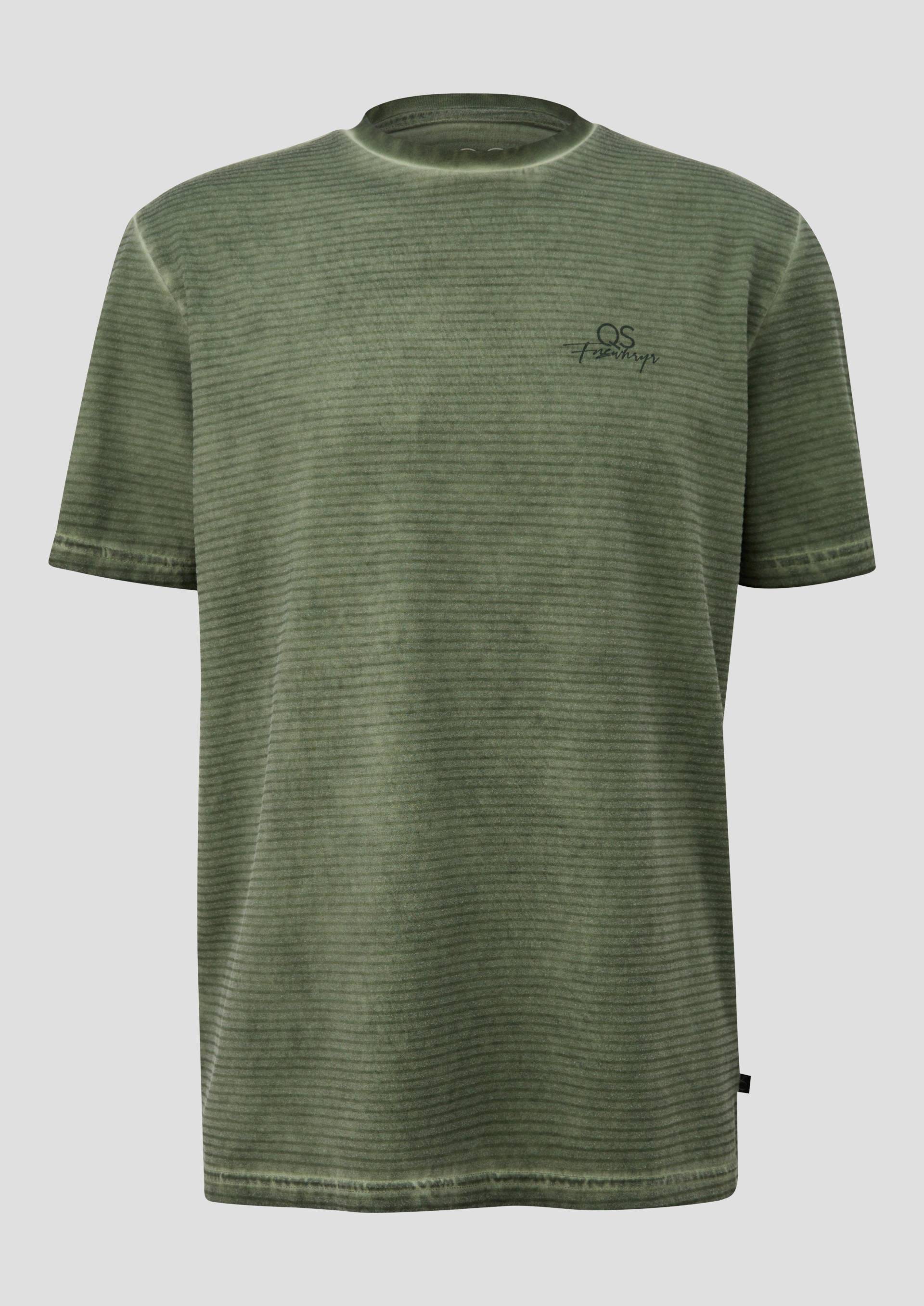 QS - Gewaschenes Ringelshirt mit Rundhalsausschnitt, Herren, Grün von QS