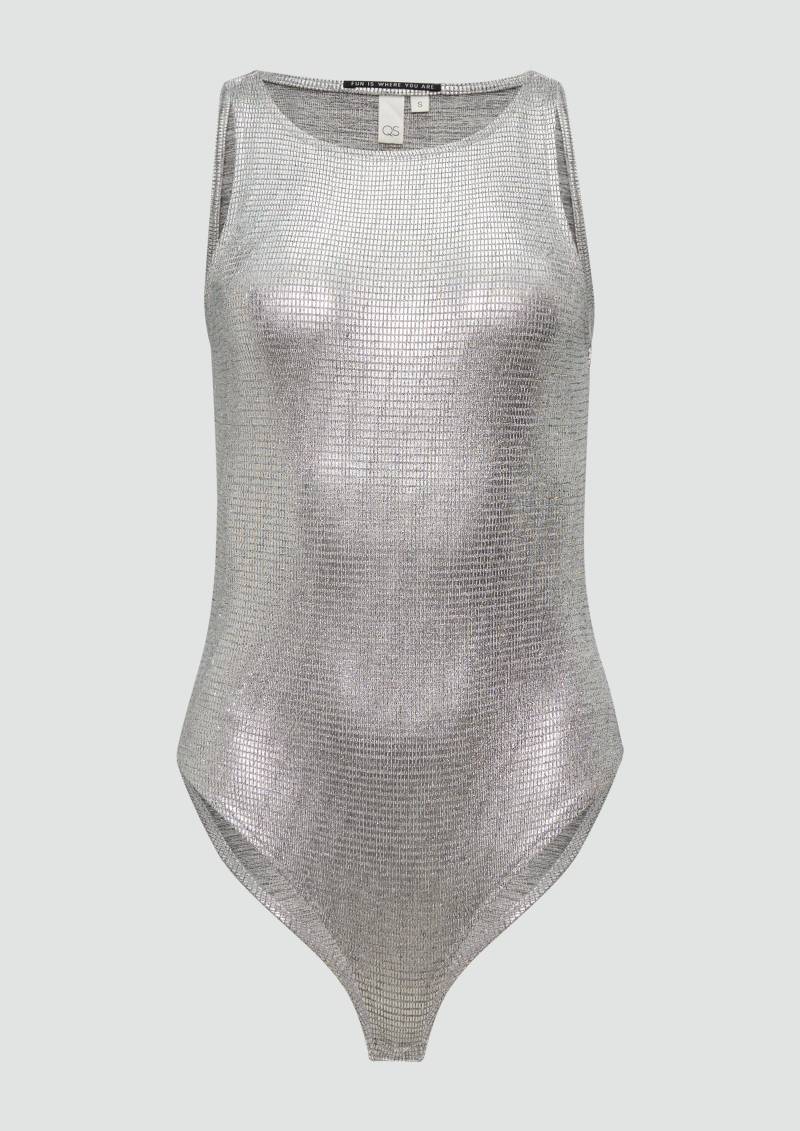 QS - T-Shirt-Body in Metallic-Optik, Damen, silber von QS