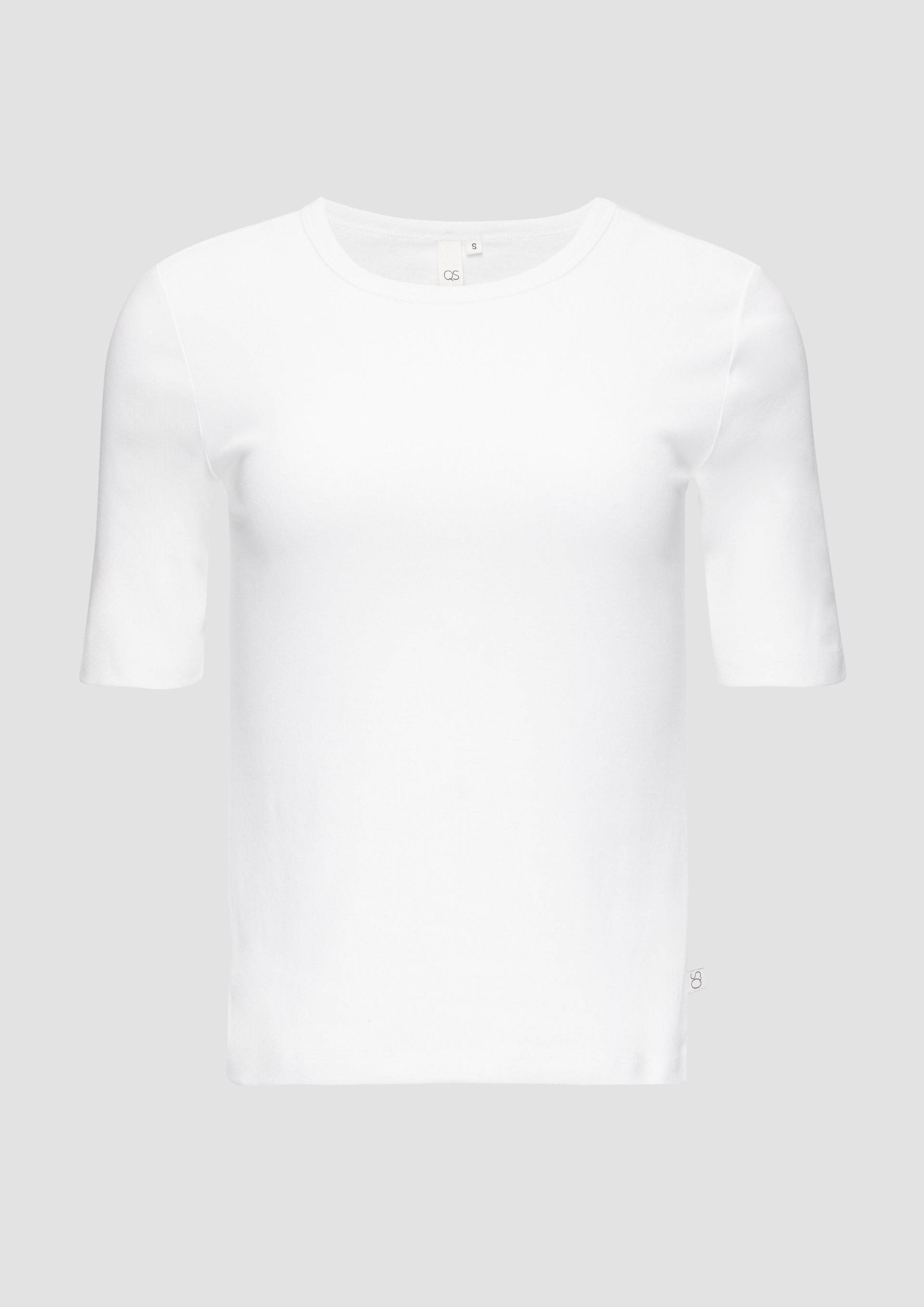 QS - T-Shirt aus Baumwoll-Mix mit paspeliertem Ausschnitt, Damen, weiß von QS