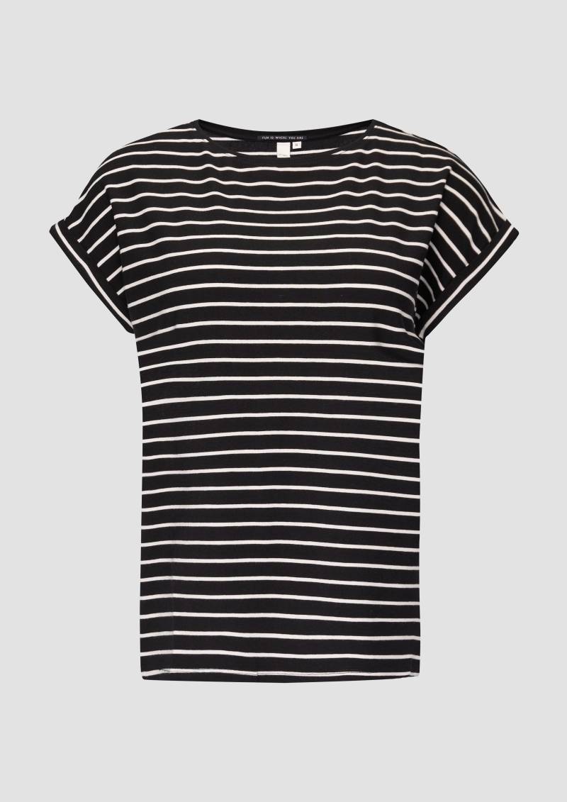 QS - T-Shirt aus Lyocellmix mit Ringelmuster, Damen, schwarz von QS