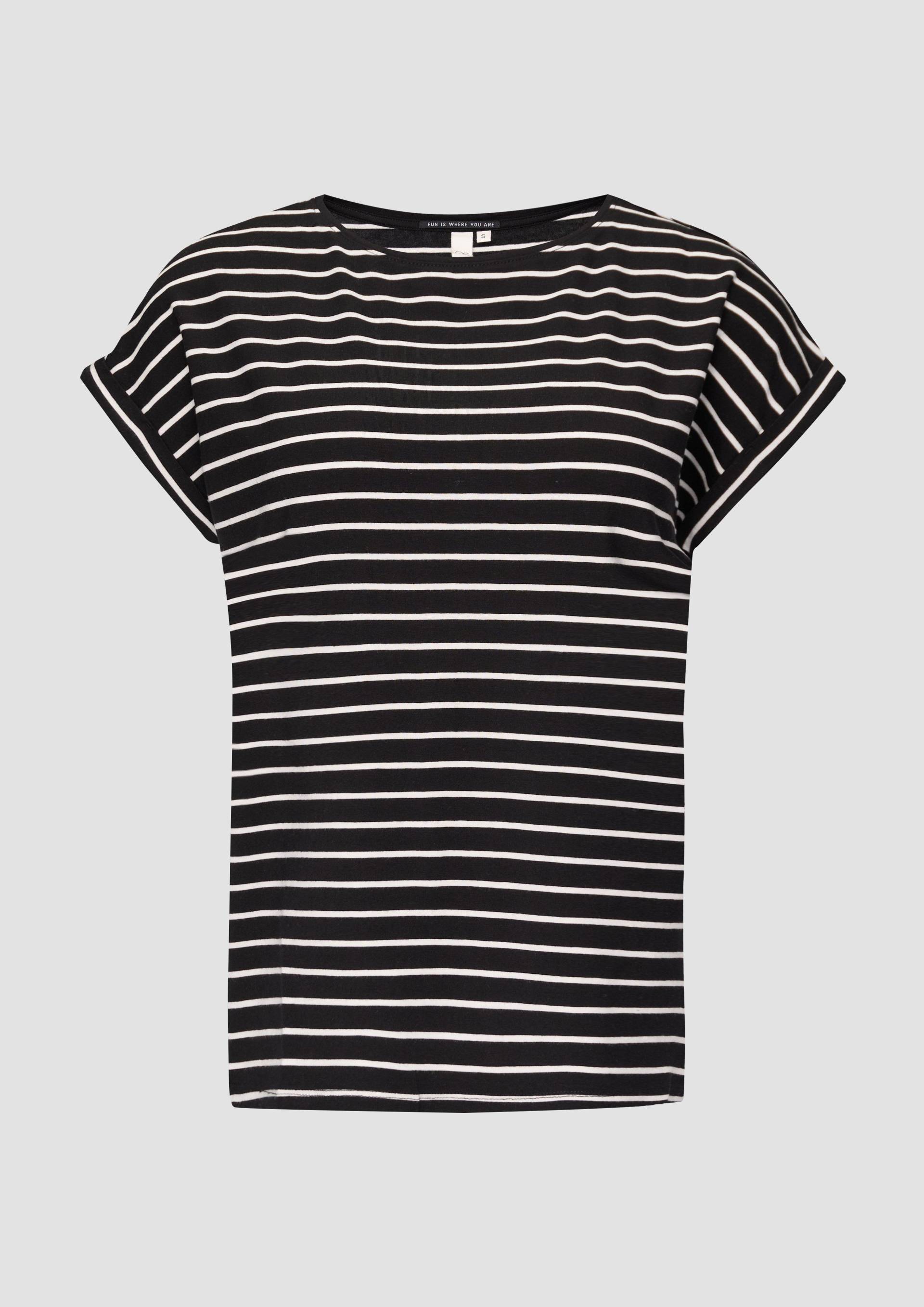 QS - T-Shirt aus Lyocellmix mit Ringelmuster, Damen, schwarz von QS