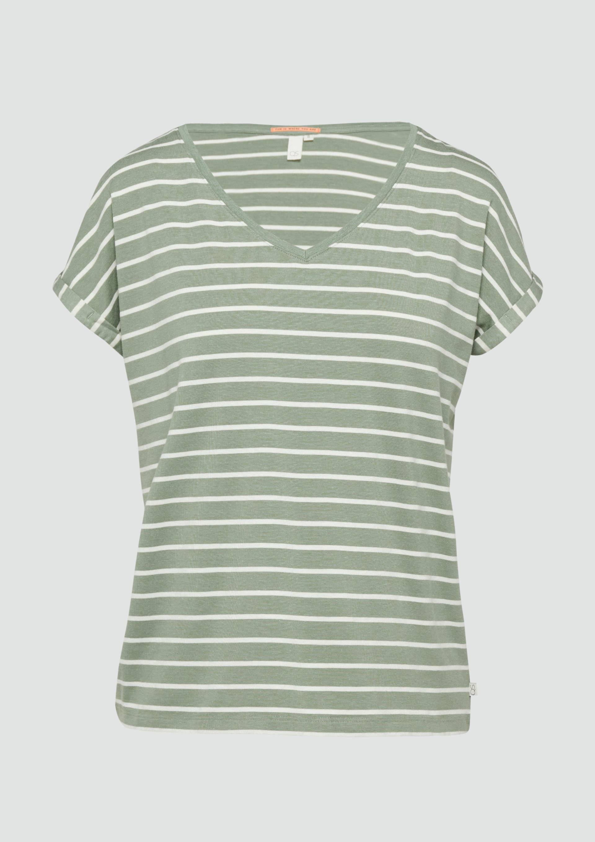 QS - T-Shirt aus Modalmix mit Ringelmuster, Damen, grün von QS