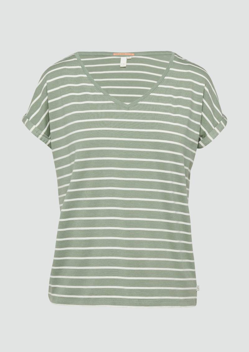 QS - T-Shirt aus Modalmix mit Ringelmuster, Damen, grün von QS