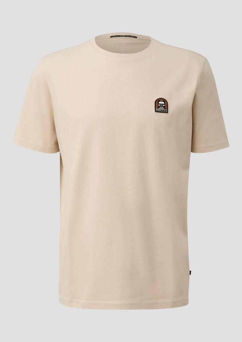 QS - T-Shirt aus schwerer Jerseyware mit gesticktem Patch, Herren, Beige QS - T-Shirt aus schwerer Jerseyware mit gesticktem Patch, Herren, Beige von QS