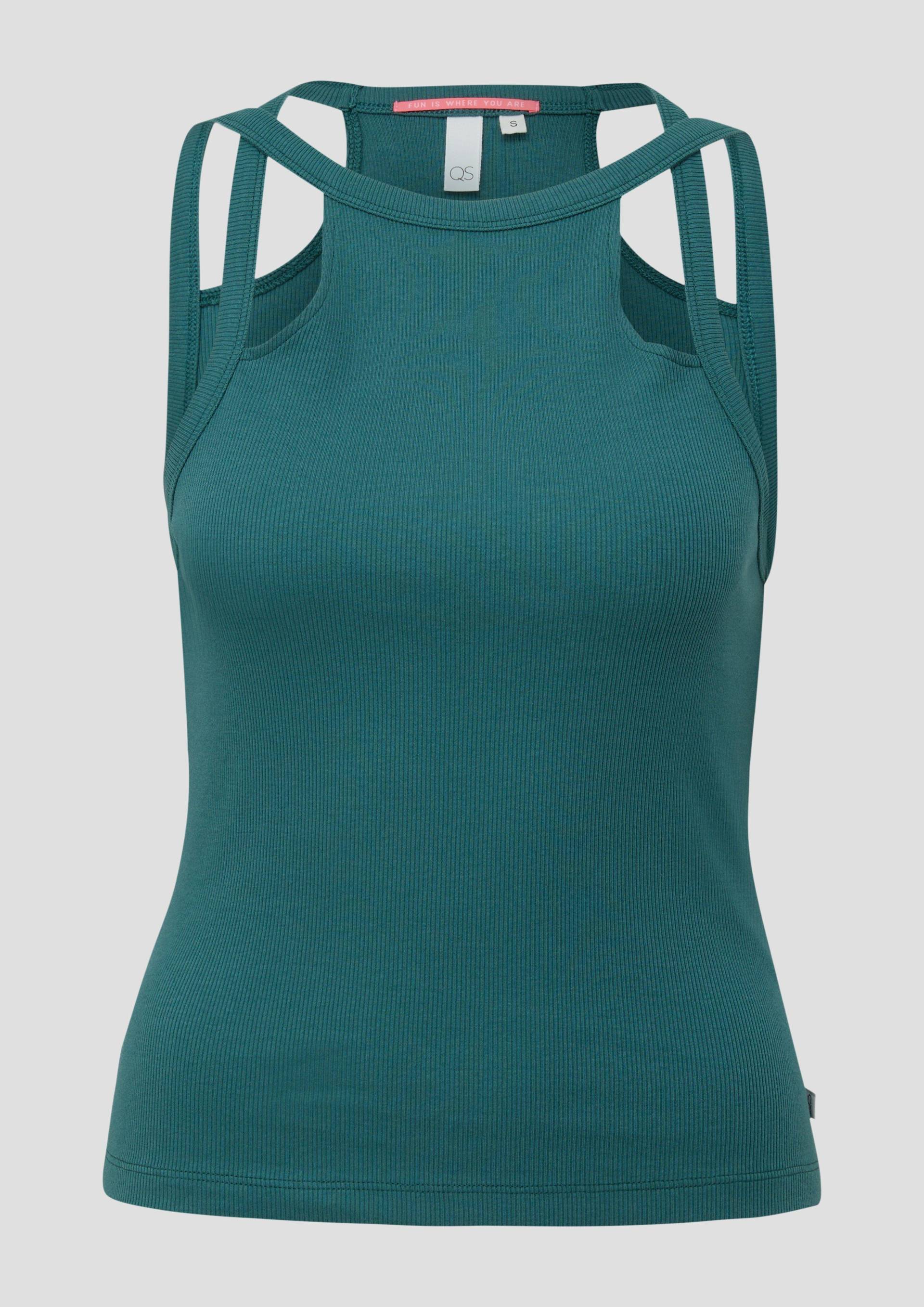 QS - T-Shirt mit Cut Outs, Damen, Blau von QS