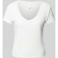 QS T-Shirt mit Feinripp in Offwhite, Größe XL von QS
