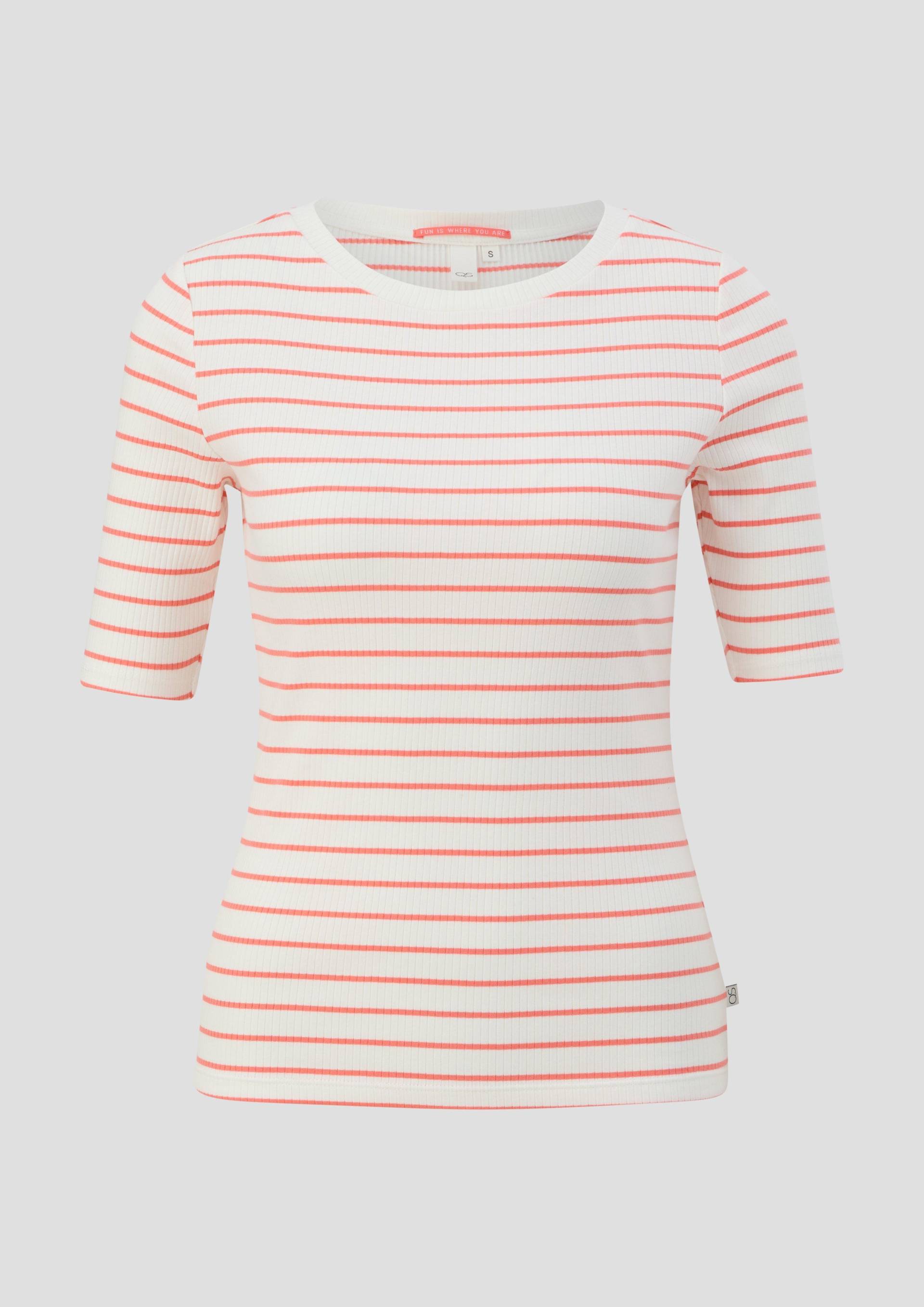 QS - T-Shirt mit Rippstruktur, Damen, Orange von QS