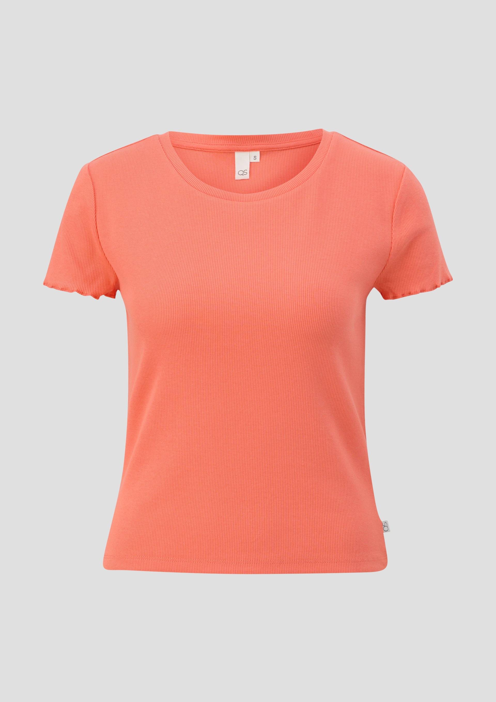QS - T-Shirt mit Rollsaum-Ärmeln, Damen, Orange von QS