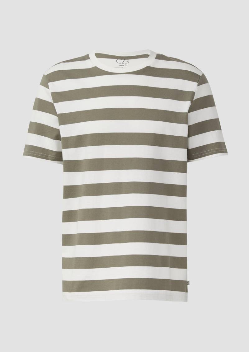 QS - T-Shirt mit Rundhalsausschnitt und Blockstreifen, Herren, Grün QS - T-Shirt mit Rundhalsausschnitt und Blockstreifen, Herren, Grün von QS