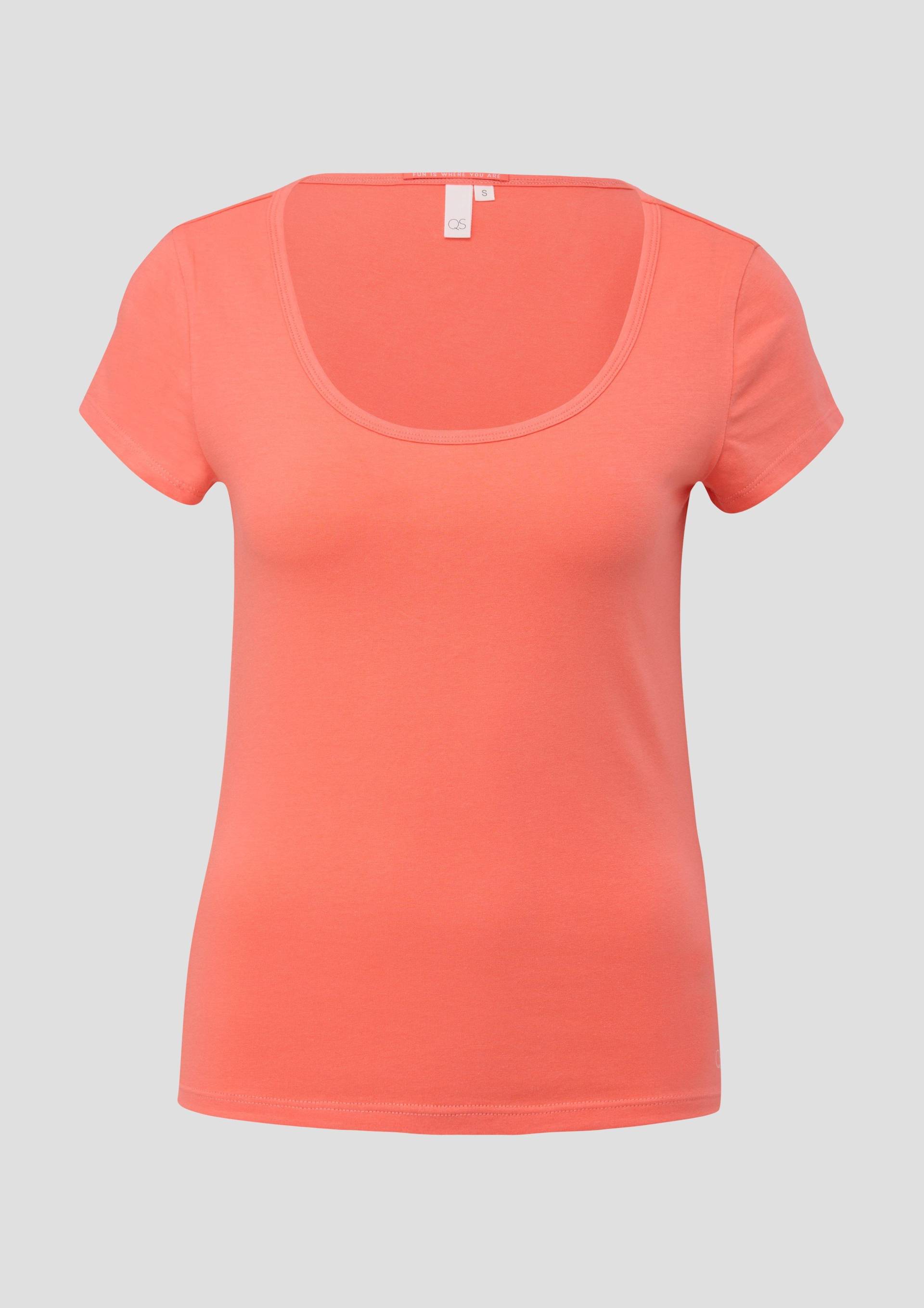 QS - T-Shirt mit U-Ausschnitt, Damen, Orange von QS