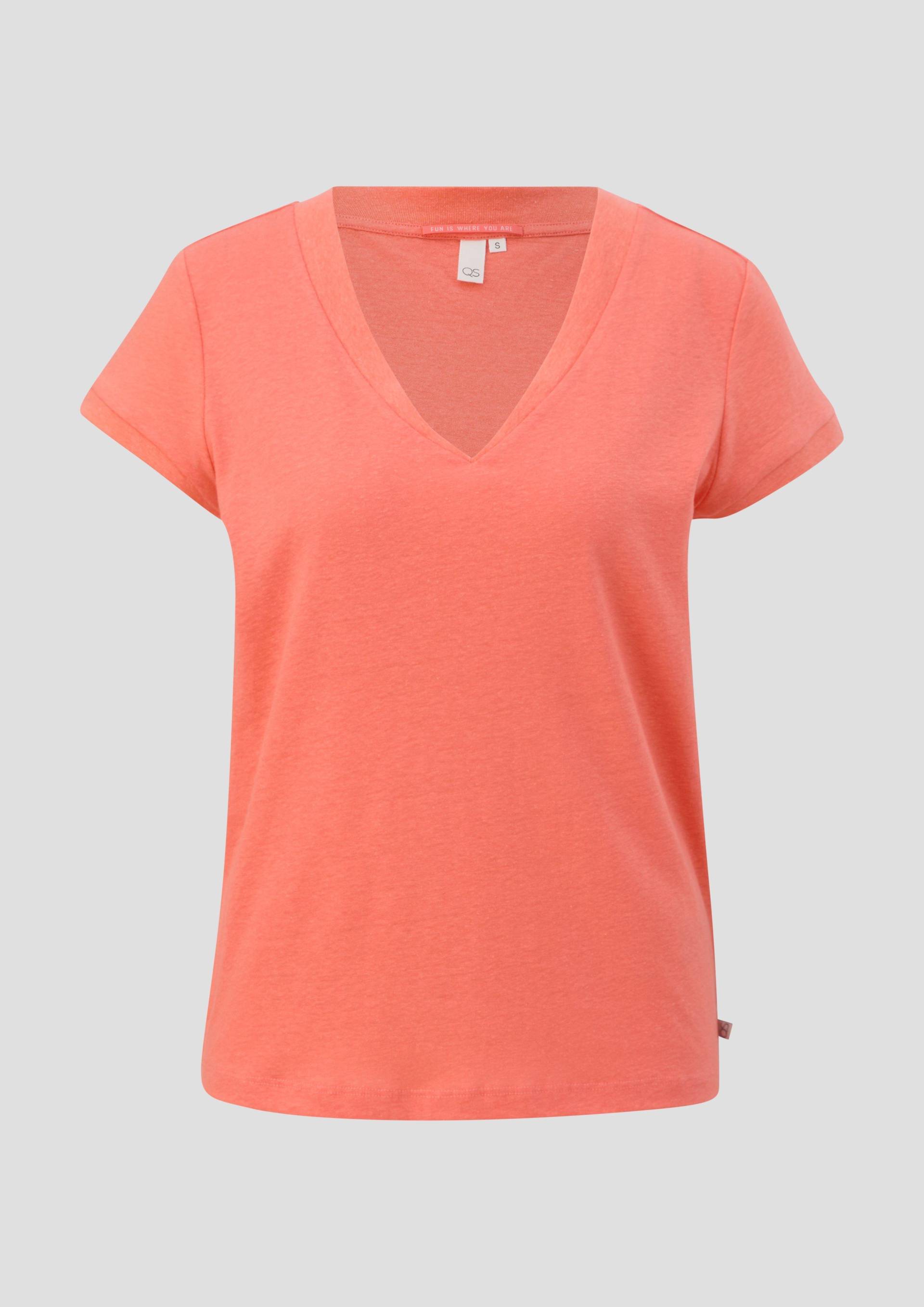 QS - T-Shirt mit V-Ausschnitt, Damen, Orange von QS