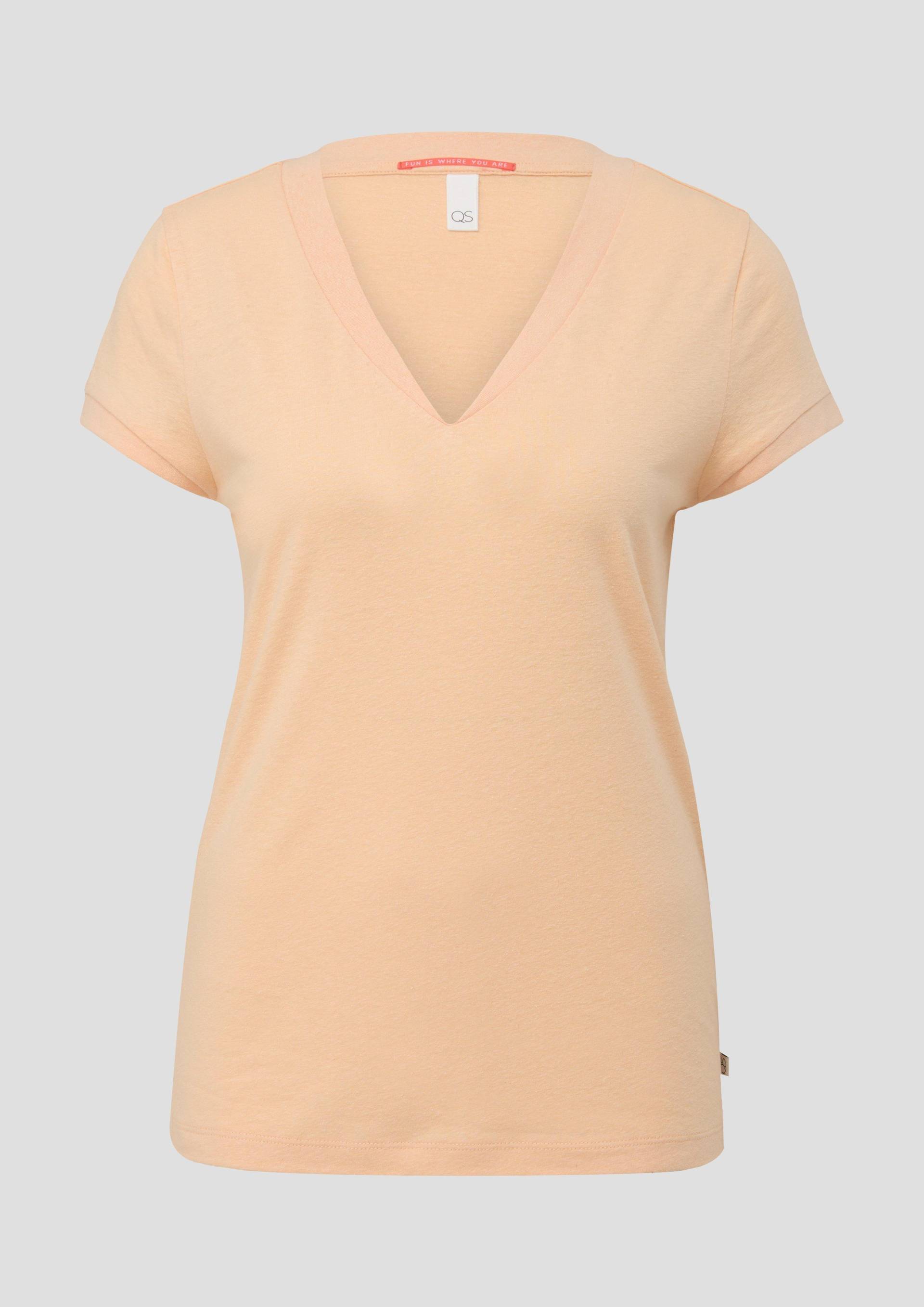 QS - T-Shirt mit V-Ausschnitt, Damen, Orange von QS