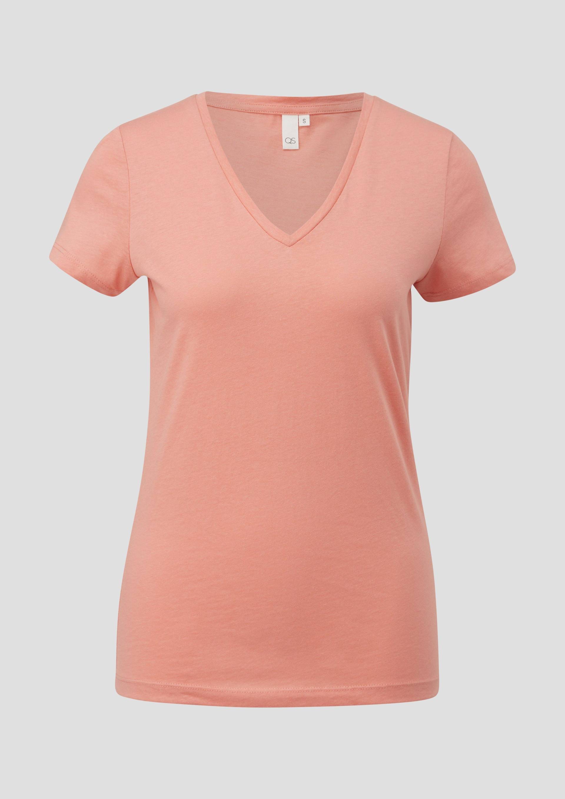 QS - T-Shirt mit V-Ausschnitt, Damen, Orange von QS