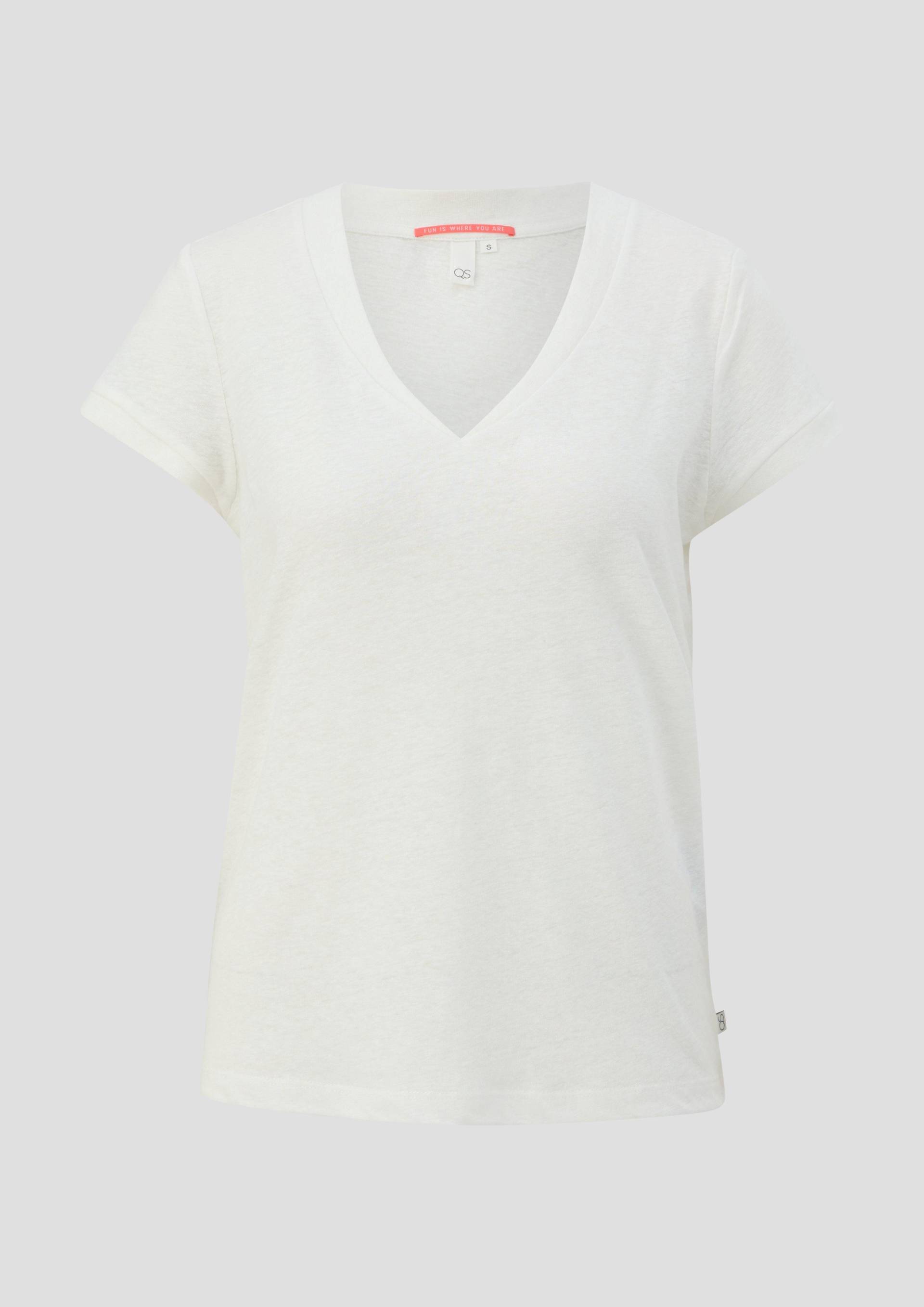 QS - T-Shirt mit V-Ausschnitt, Damen, creme von QS