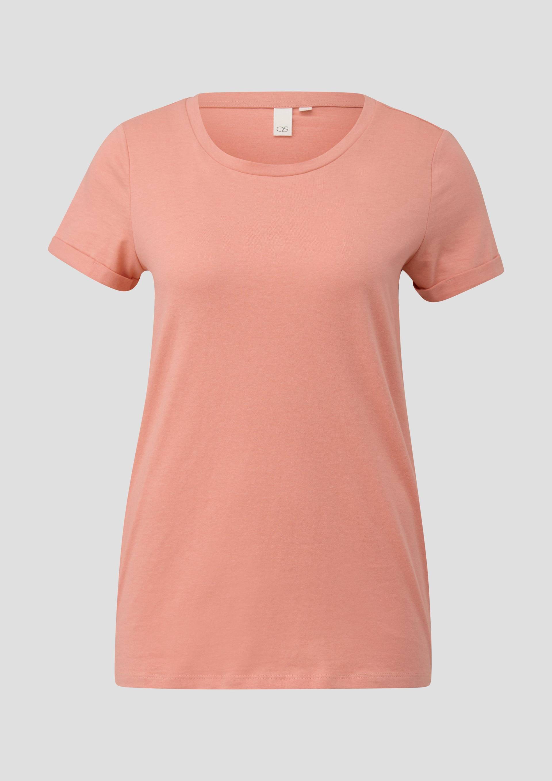 QS - T-Shirt mit aufgekrempelten Ärmeln, Damen, Orange von QS