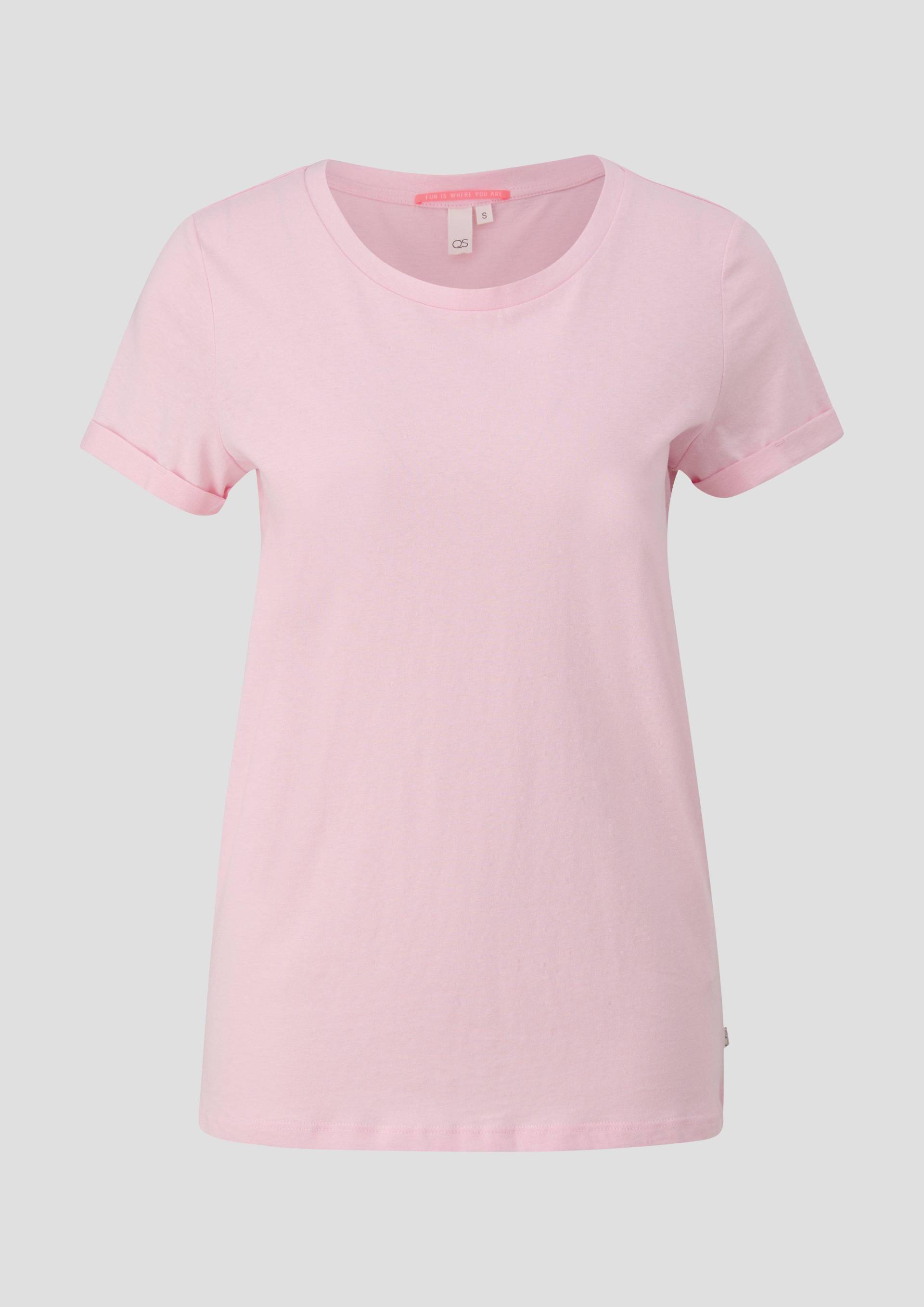 QS - T-Shirt mit aufgekrempelten Ärmeln, Damen, Rosa von QS