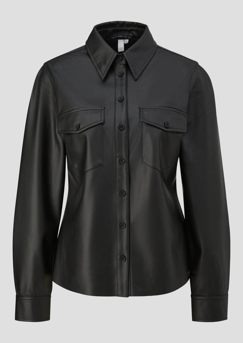 QS - Bluse in Lederoptik, Damen, schwarz von QS