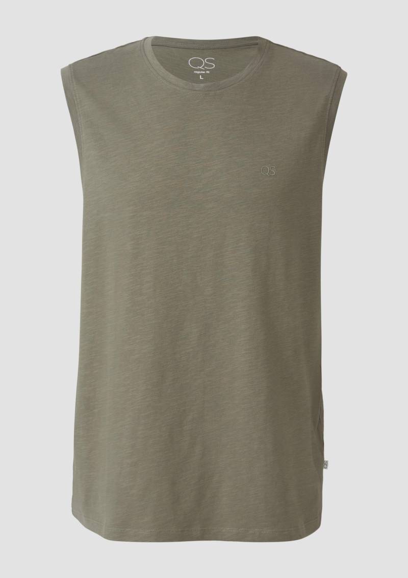QS - Tanktop mit Flammgarnstruktur und Logoprint, Herren, Grün von QS