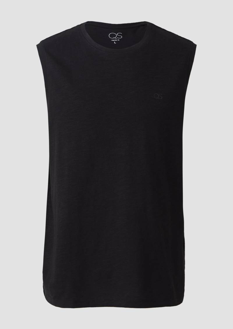 QS - Tanktop mit Flammgarnstruktur und Logoprint, Herren, schwarz von QS