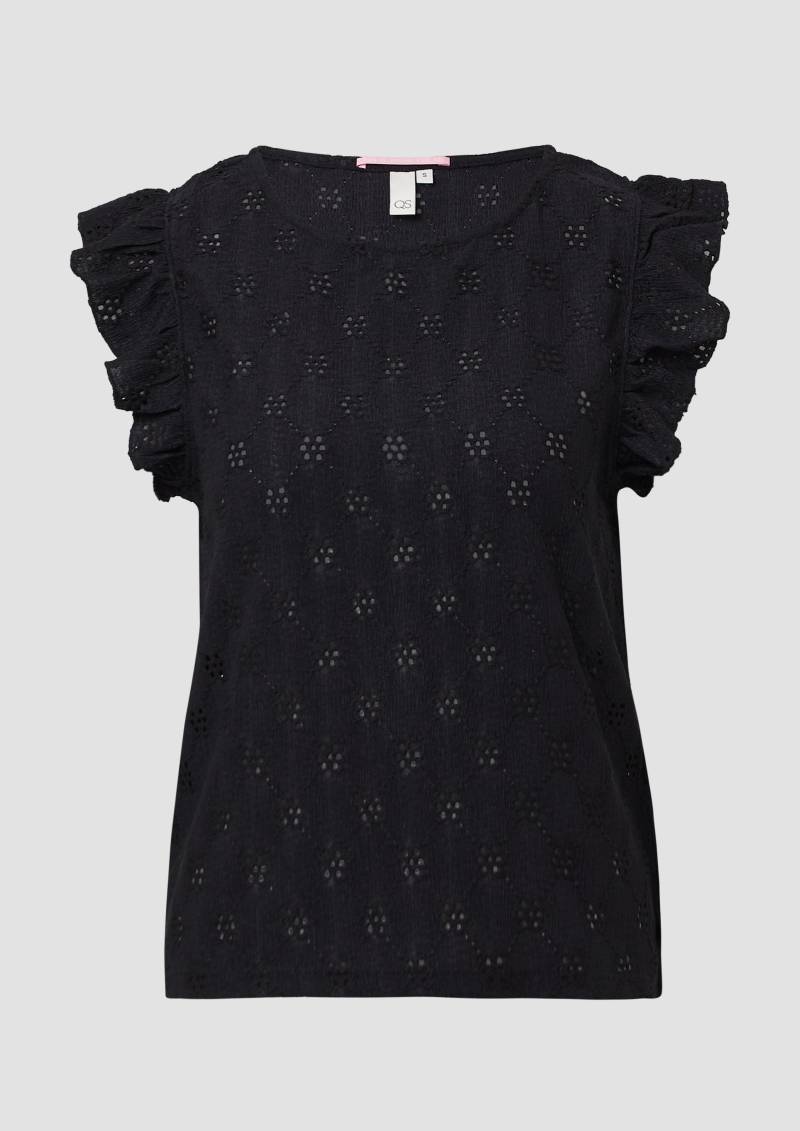 QS - Top mit Lochstickerei und Volant am Arm, Damen, schwarz QS - Top mit Lochstickerei und Volant am Arm, Damen, schwarz von QS