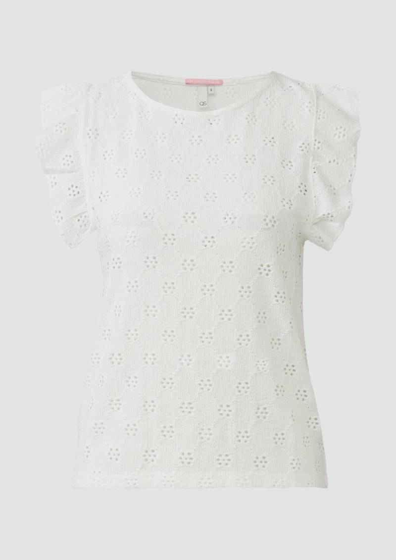 QS - Top mit Lochstickerei und Volant am Arm, Damen, weiß von QS