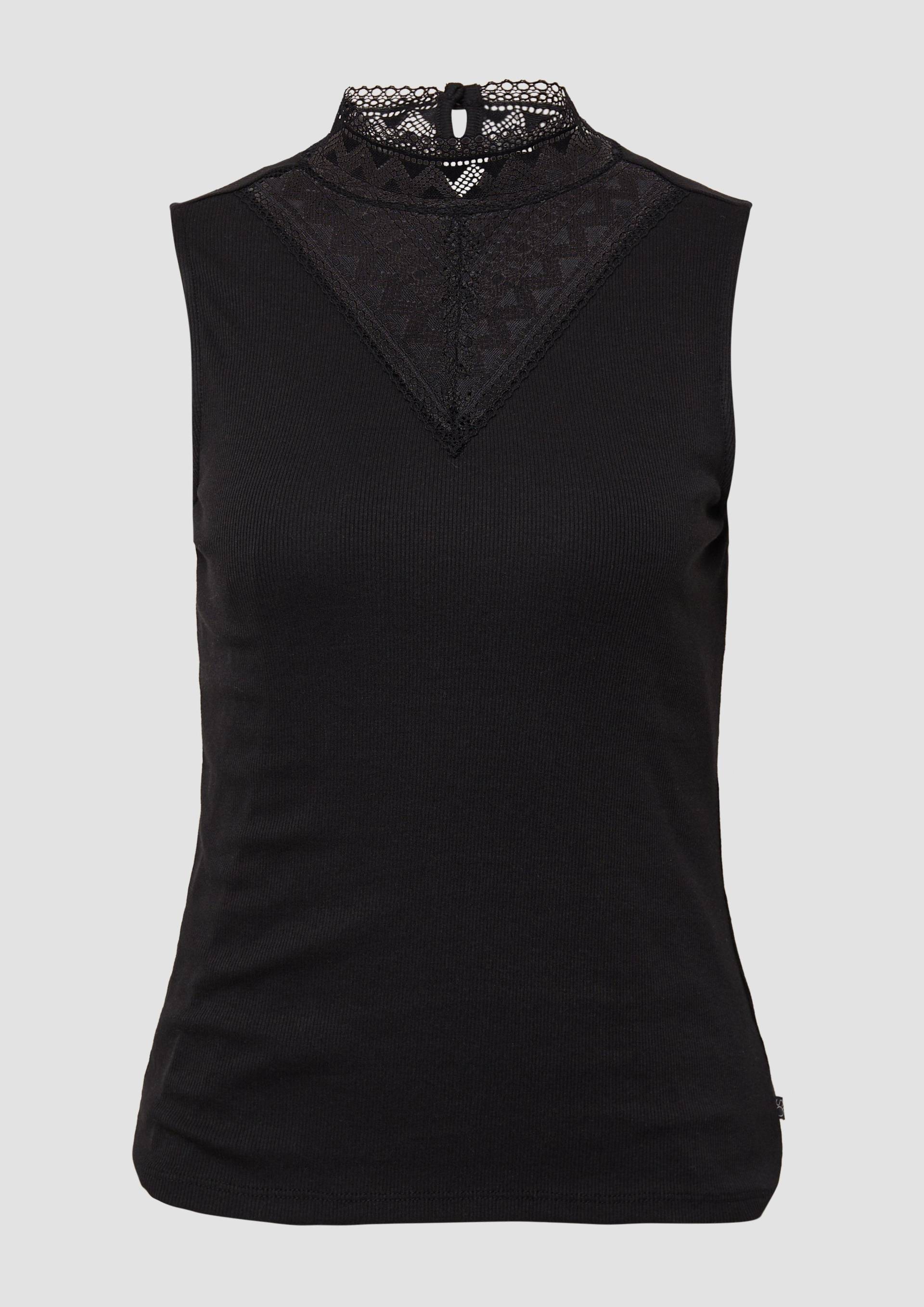 QS - Top mit Spitzeneinsatz, Damen, schwarz von QS