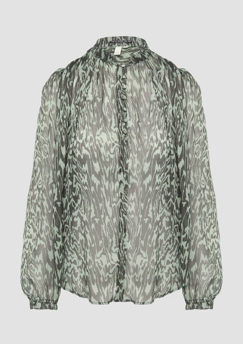 QS - Transparente Bluse mit All-over-Print, Damen, grün von QS