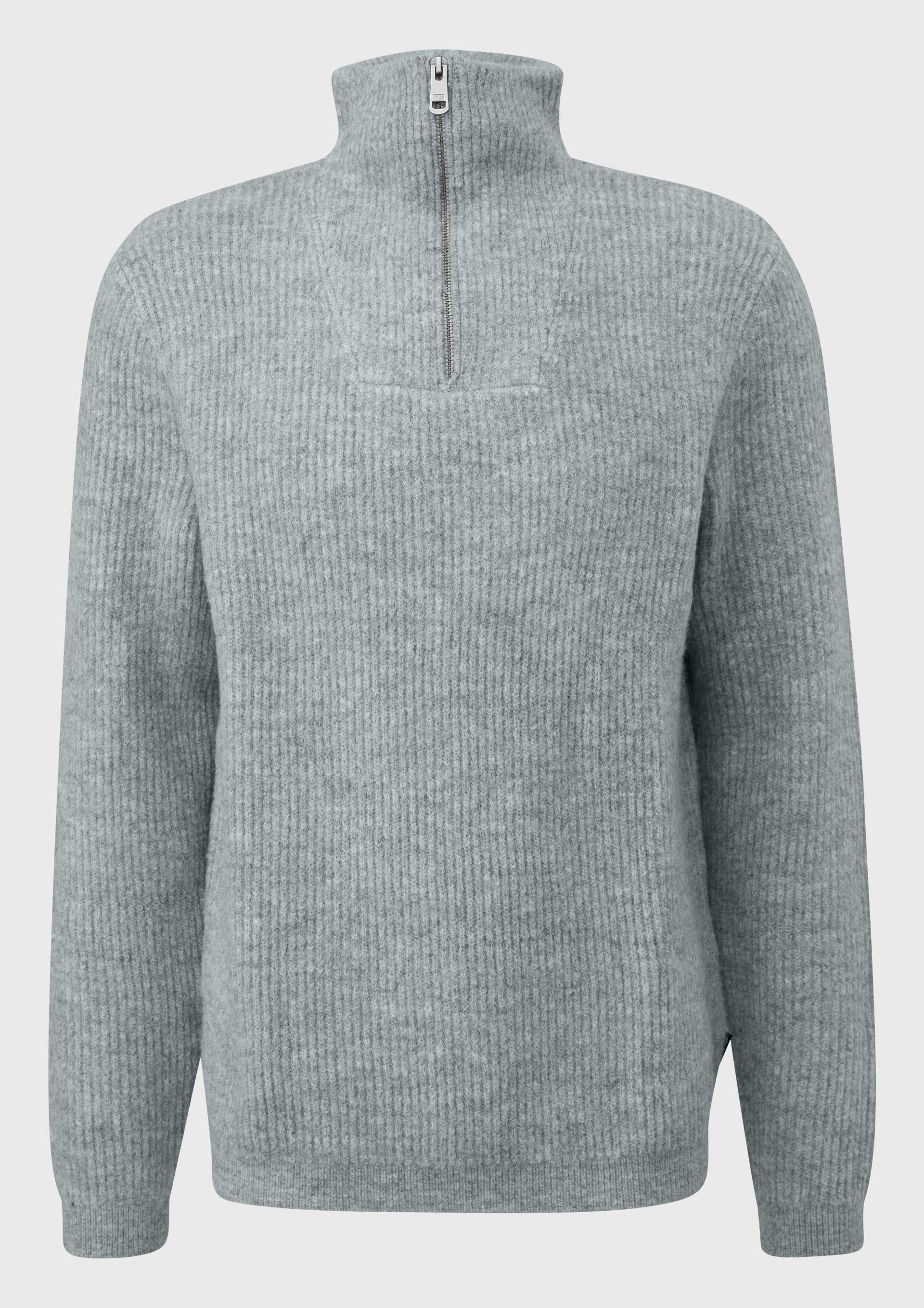 QS - Troyer Strickpullover in Wolloptik, Herren, grau von QS