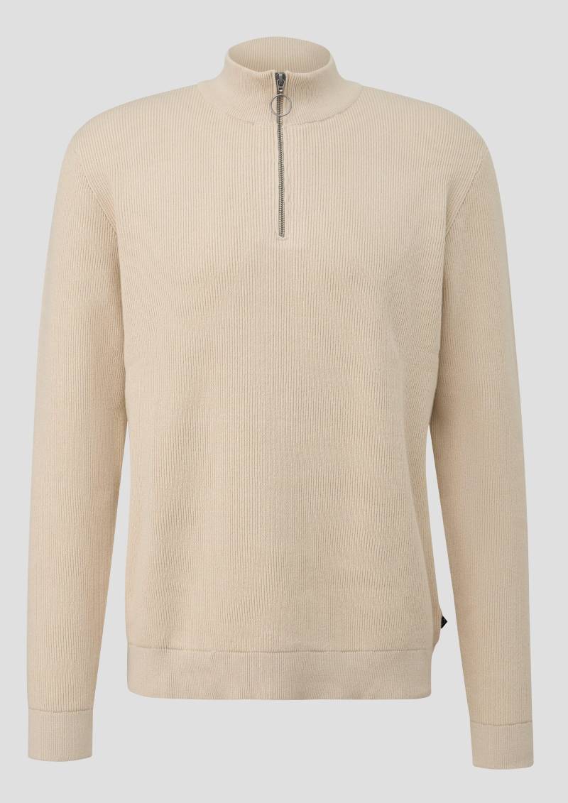 QS - Troyer mit feiner Rippstruktur aus Baumwollmix, Herren, Beige von QS