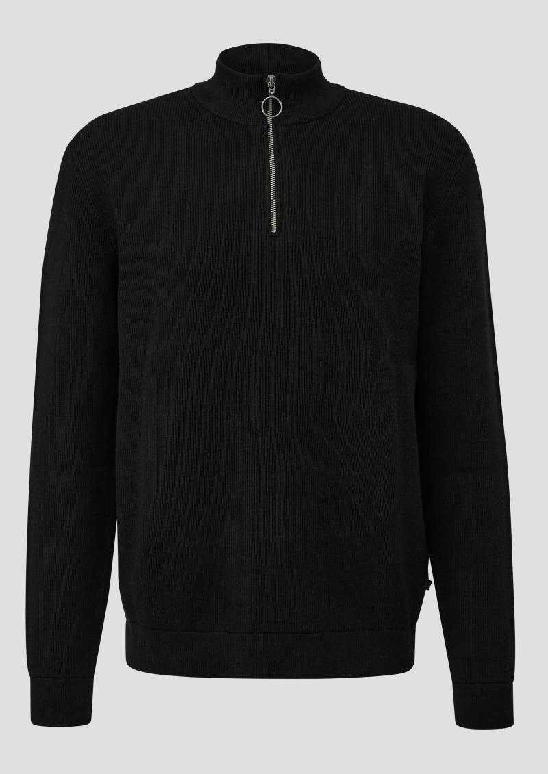 QS - Troyer mit feiner Rippstruktur aus Baumwollmix, Herren, schwarz von QS