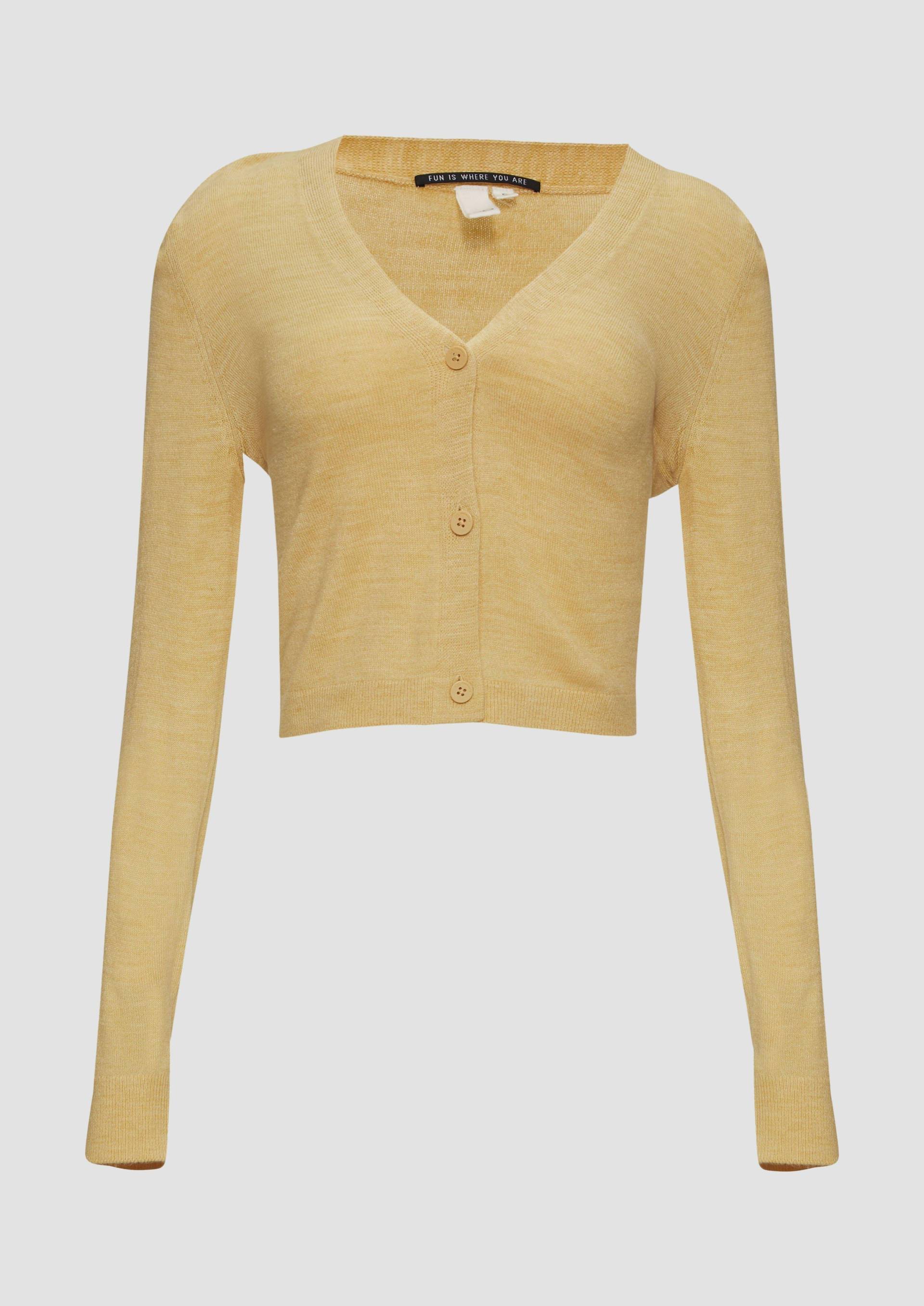 QS - Verkürzte Strickjacke in melierter Optik, Damen, gelb von QS