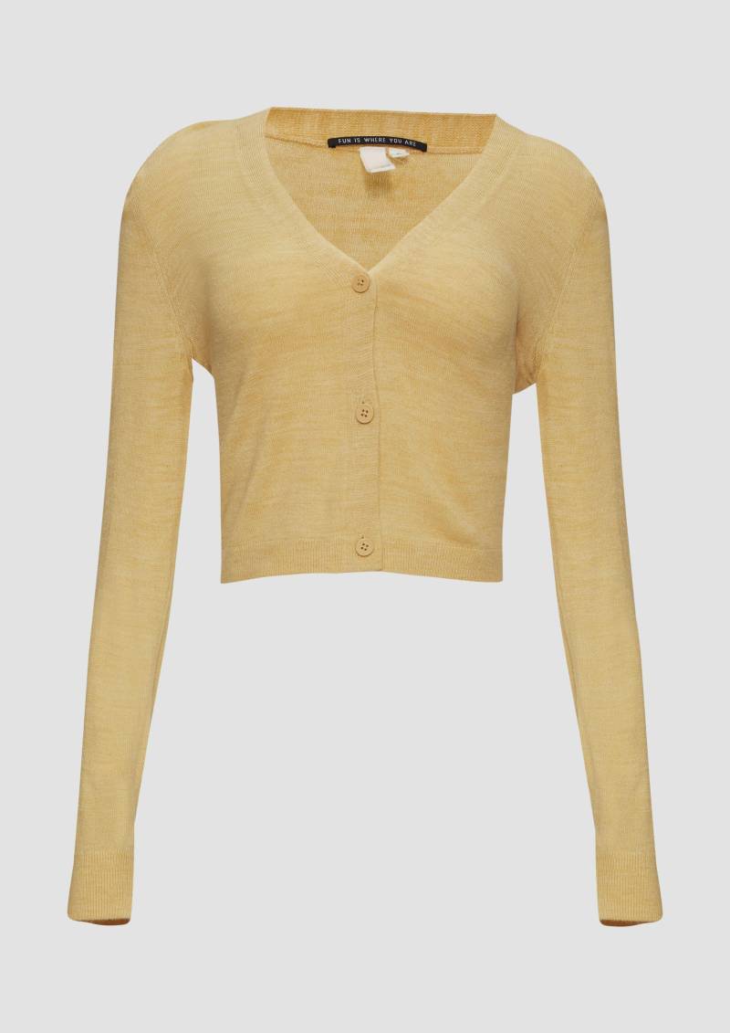 QS - Verkürzte Strickjacke in melierter Optik, Damen, gelb von QS