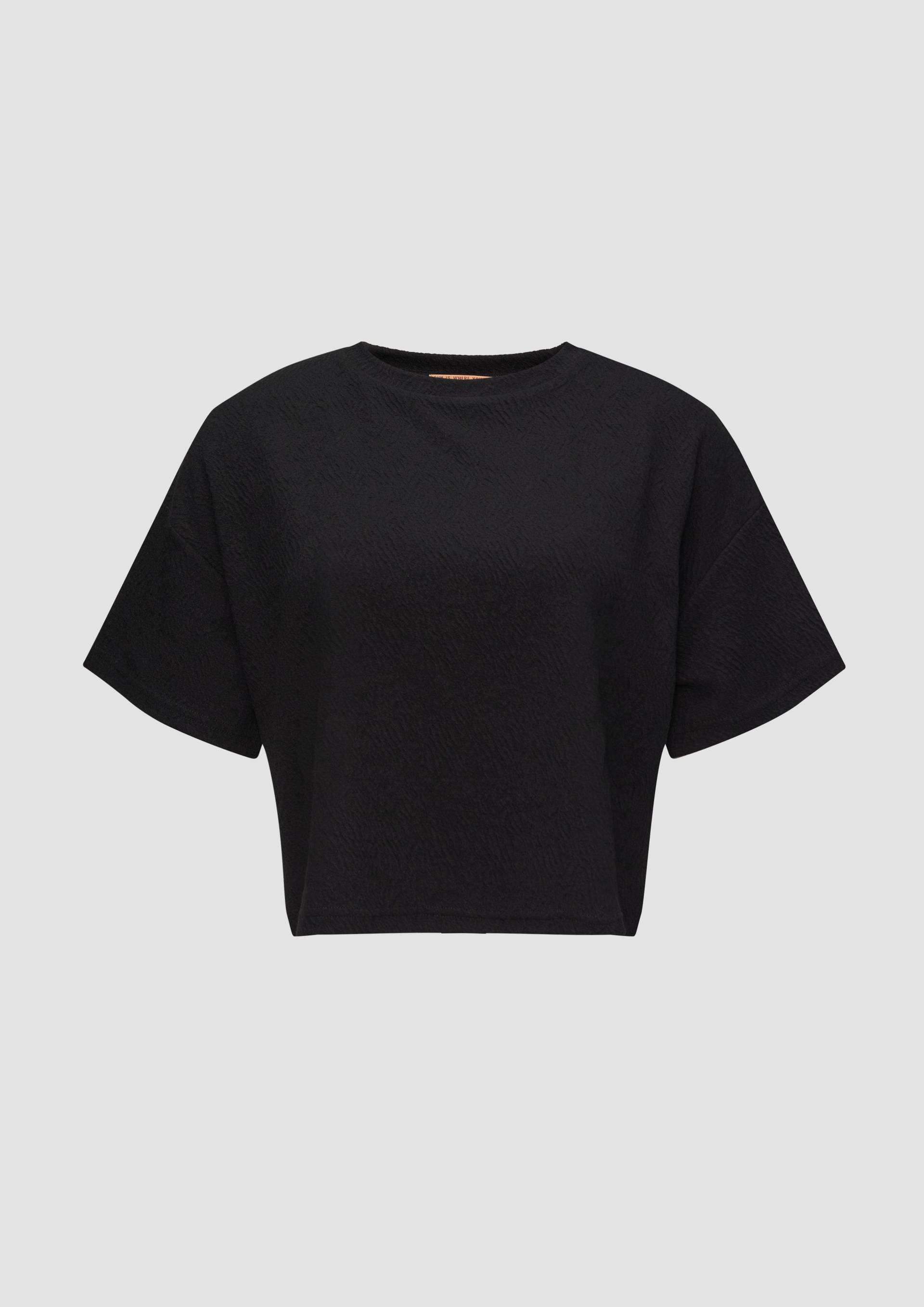 QS - Verkürztes Oversized T-Shirt mit Struktur, Damen, schwarz von QS