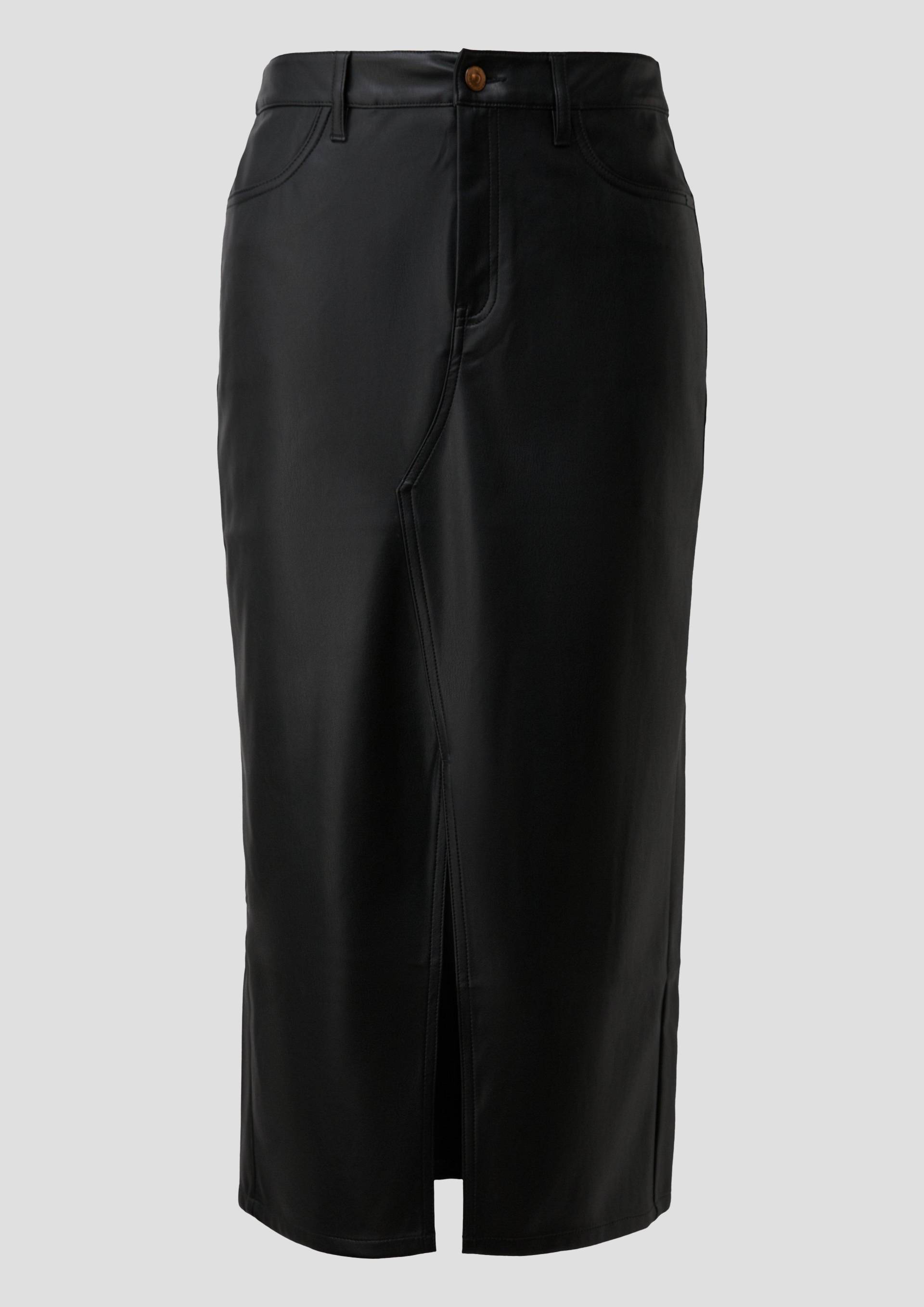QS - Wadenlanger Rock in Leder-Optik, Damen, schwarz von QS