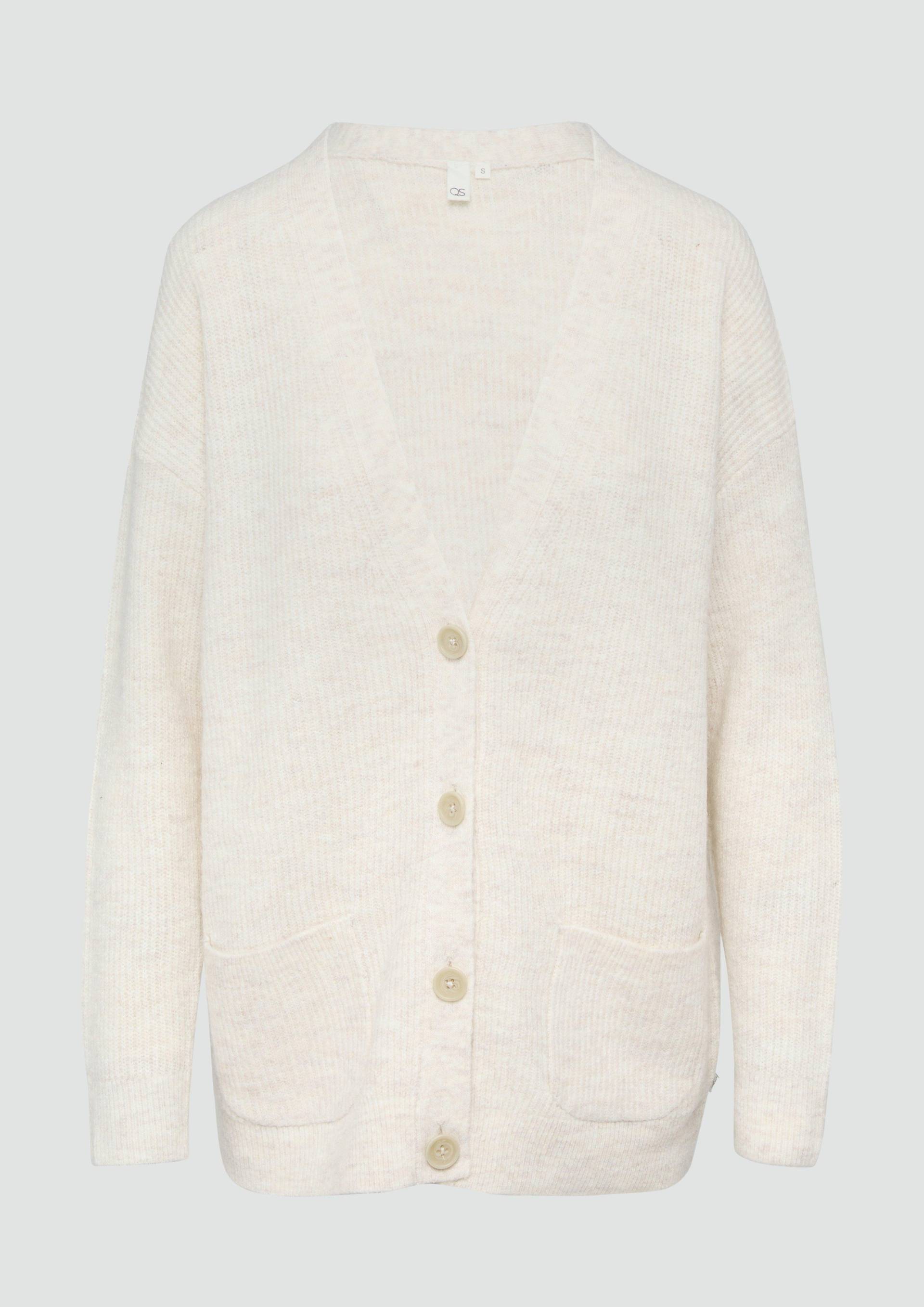 QS - Weiche Strickjacke in Melange-Optik, Damen, Beige von QS