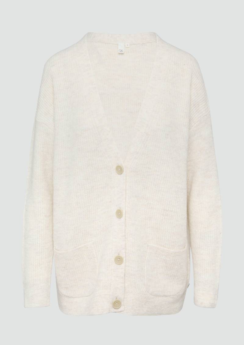 QS - Weiche Strickjacke in Melange-Optik, Damen, Beige von QS