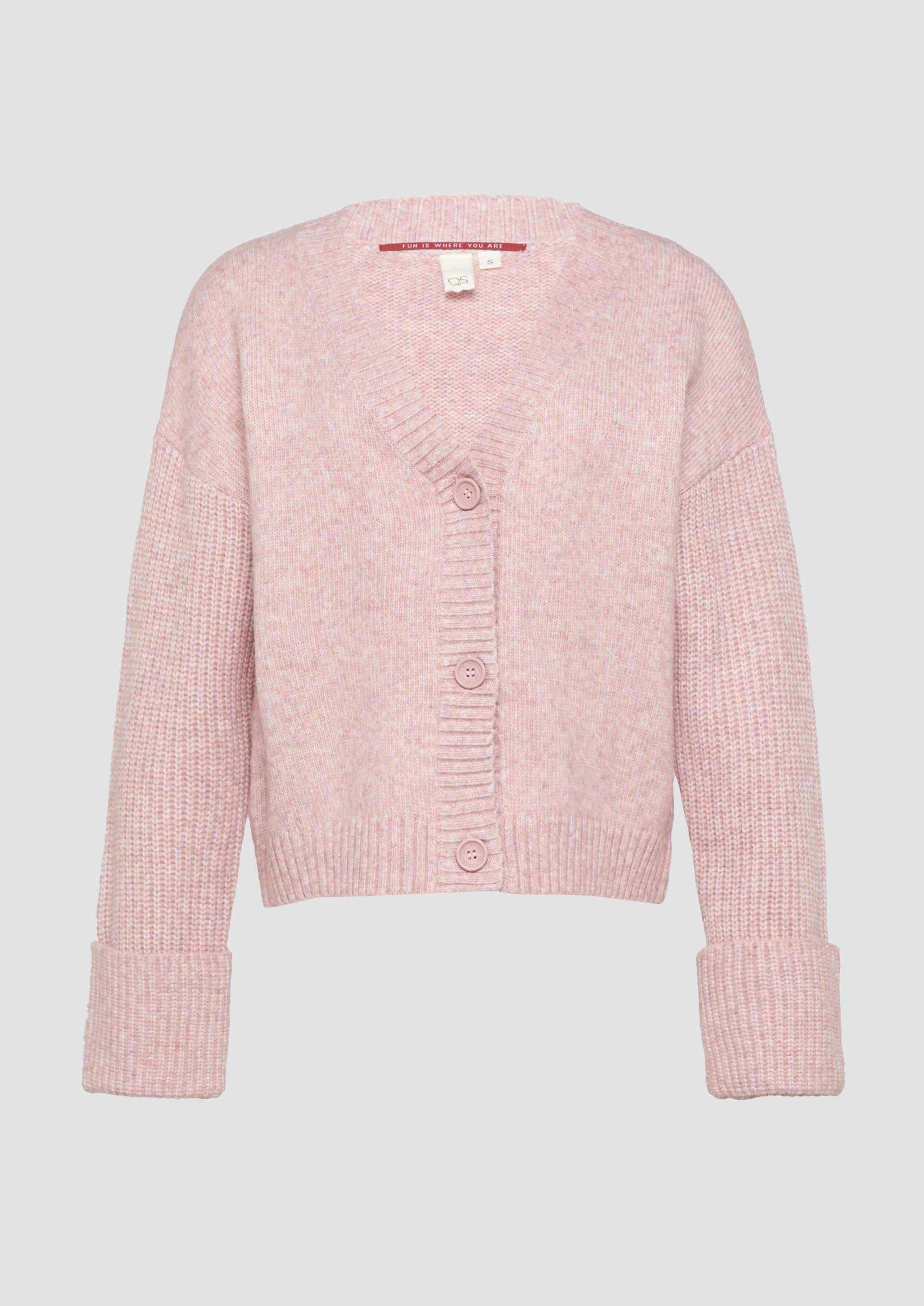 QS - Weiche Strickjacke in melierter Optik, Damen, Rosa von QS