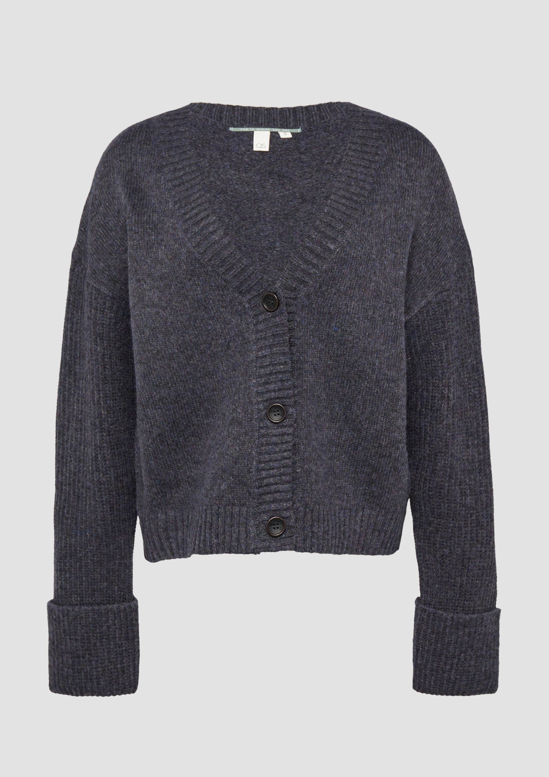 QS - Weiche Strickjacke in melierter Optik, Damen, schwarz von QS