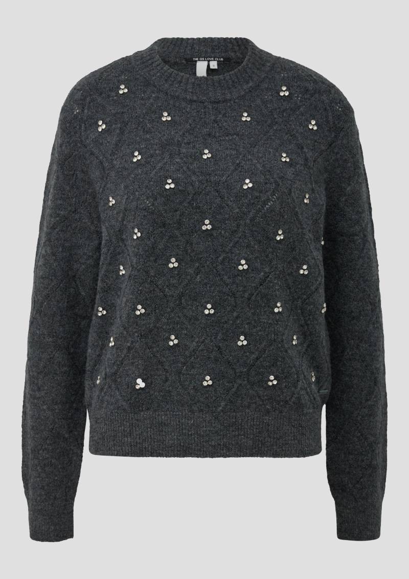 QS - Pullover mit Glitzersteinen, Damen, grau von QS