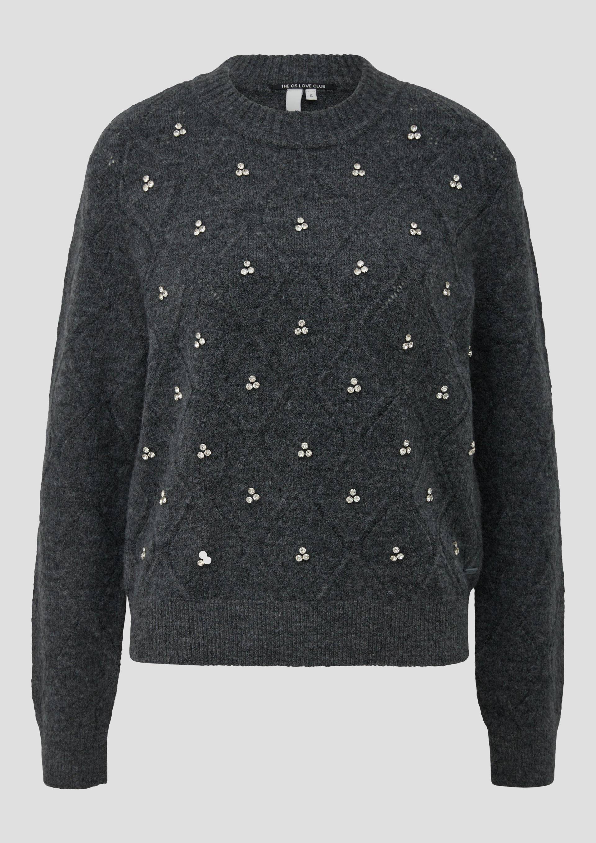 QS - Weicher Pullover mit Glitzersteinen, Damen, grau von QS