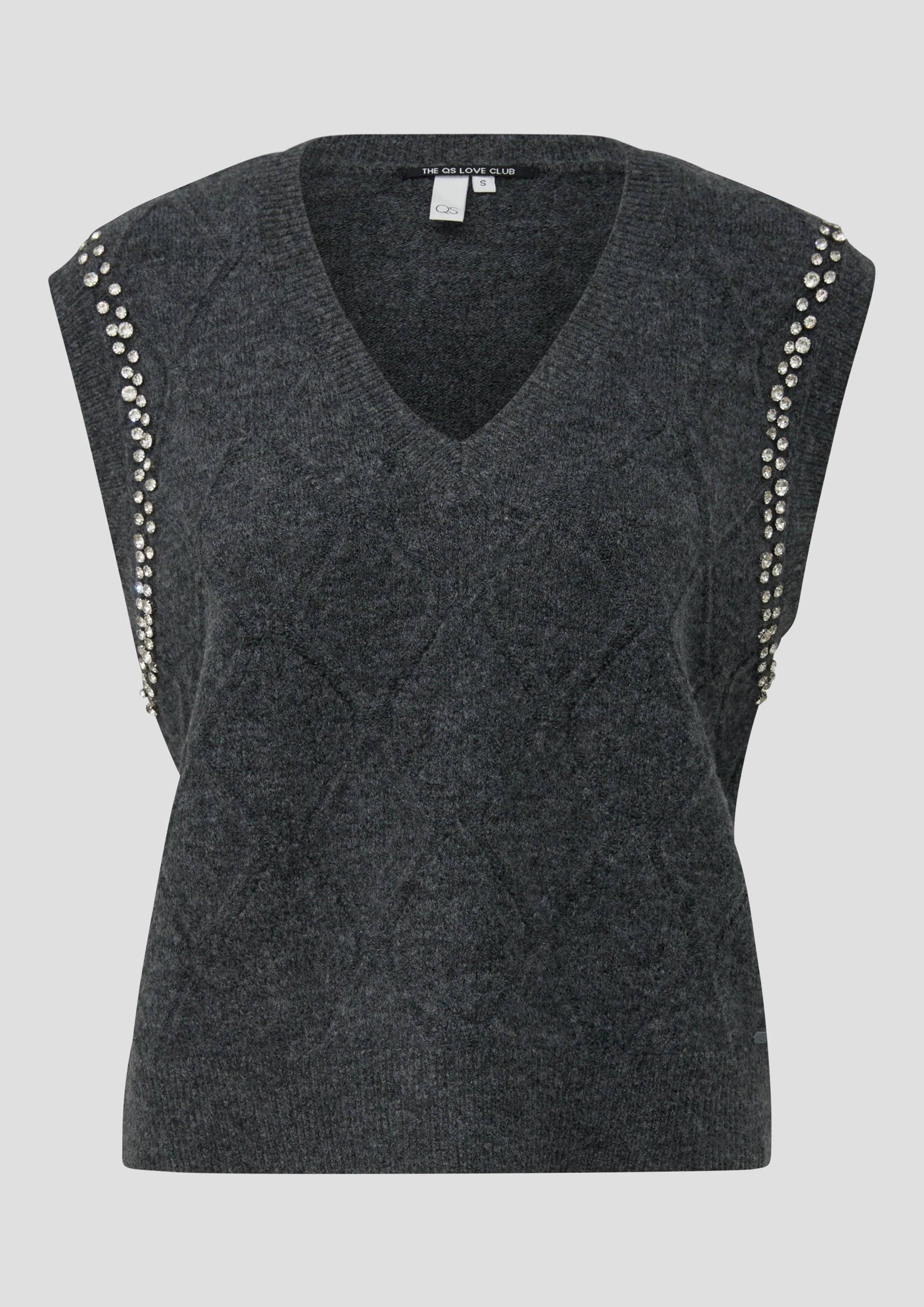 QS - Weicher Pullunder mit Glitzersteinen am Armloch, Damen, grau QS - Weicher Pullunder mit Glitzersteinen am Armloch, Damen, grau von QS