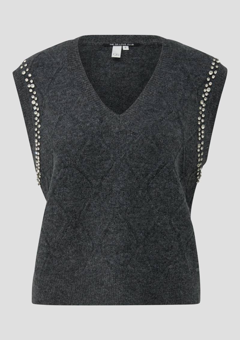 QS - Weicher Pullunder mit Glitzersteinen am Armloch, Damen, grau QS - Weicher Pullunder mit Glitzersteinen am Armloch, Damen, grau von QS