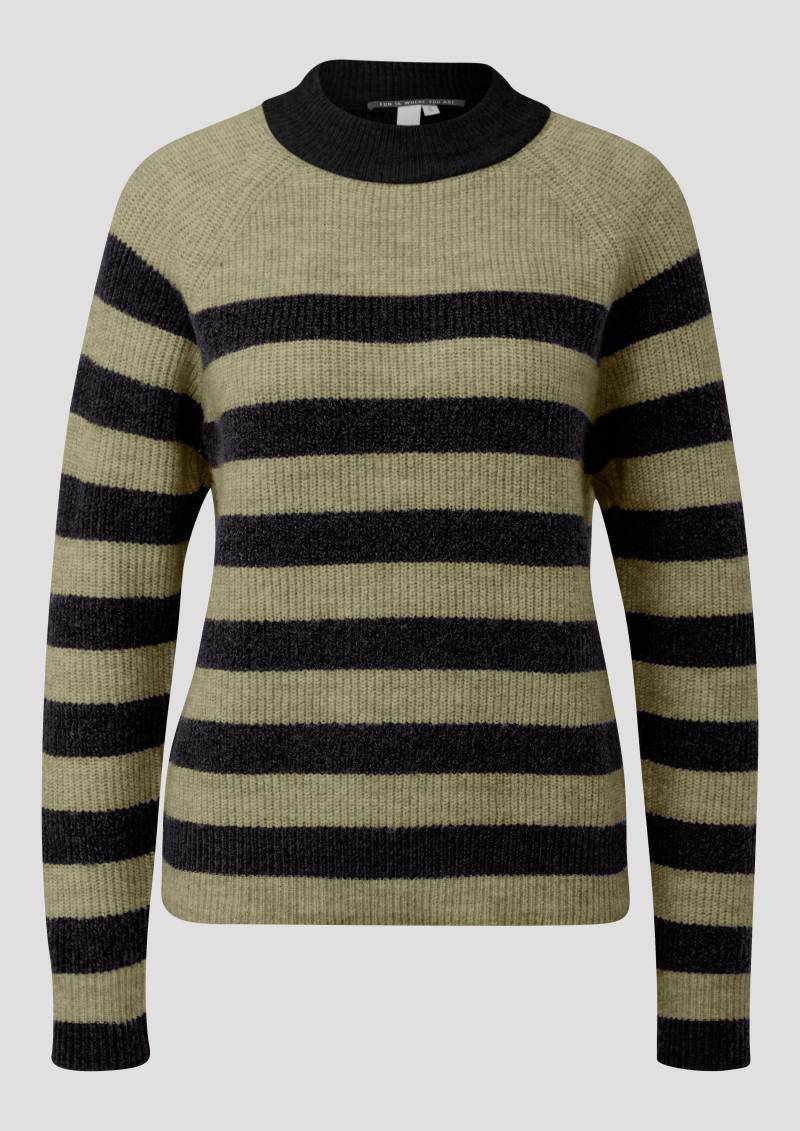 QS - Melierter Pullover, Damen, schwarz|olive von QS