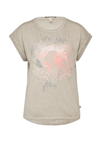 Oversize-Shirt in gewaschener Optik mit Frontprint Taubengrau L von QS